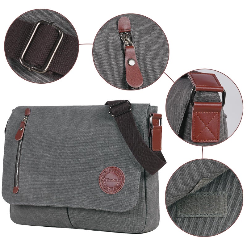 Mactso Vintage Canvas Satchel Messenger Bag for Men Women,Travel Shoulder bag 13.5" Laptop Bags Bookbag (Grey) - Image 5